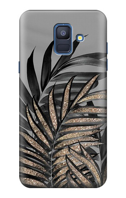 S3692 灰色の黒いヤシの葉 Gray Black Palm Leaves Samsung Galaxy A6 (2018) バックケース、フリップケース・カバー