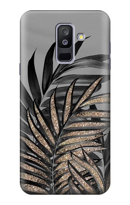 S3692 灰色の黒いヤシの葉 Gray Black Palm Leaves Samsung Galaxy A6+ (2018), J8 Plus 2018, A6 Plus 2018  バックケース、フリップケース・カバー