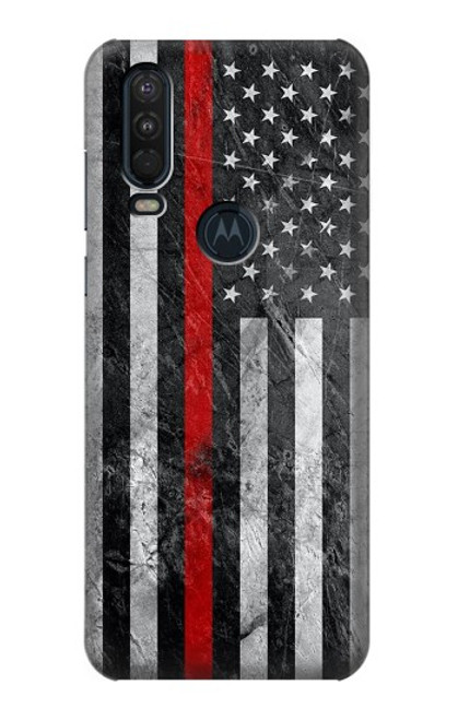 S3687 消防士細い赤い線アメリカの国旗 Firefighter Thin Red Line American Flag Motorola One Action (Moto P40 Power) バックケース、フリップケース・カバー