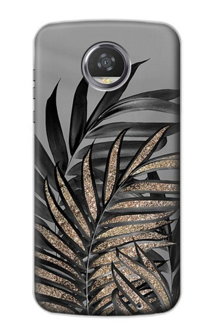 S3692 灰色の黒いヤシの葉 Gray Black Palm Leaves Motorola Moto Z2 Play, Z2 Force バックケース、フリップケース・カバー