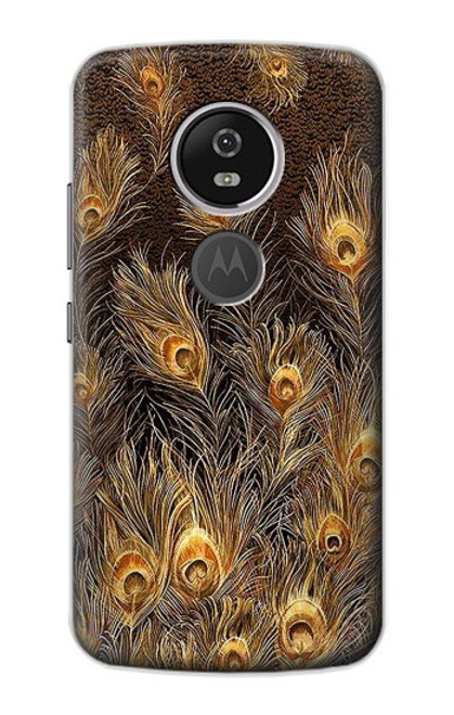 S3691 ゴールドピーコックフェザー Gold Peacock Feather Motorola Moto E5 Plus バックケース、フリップケース・カバー