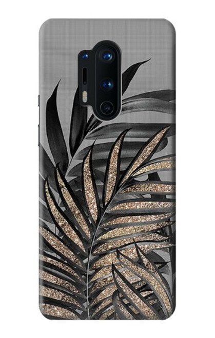 S3692 灰色の黒いヤシの葉 Gray Black Palm Leaves OnePlus 8 Pro バックケース、フリップケース・カバー