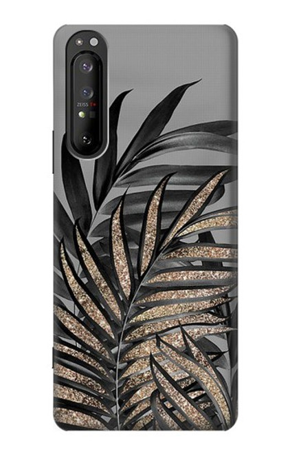 S3692 灰色の黒いヤシの葉 Gray Black Palm Leaves Sony Xperia 1 II バックケース、フリップケース・カバー