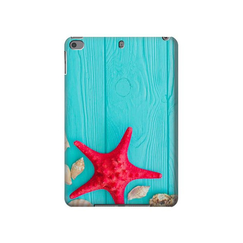 S3428 アクア 海星 貝 Aqua Wood Starfish Shell iPad mini 4, iPad mini 5, iPad mini 5 (2019) タブレットケース