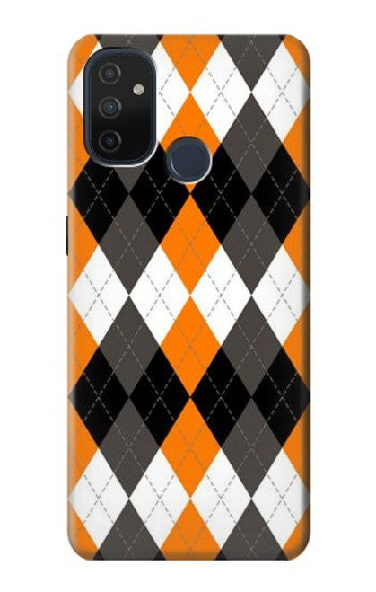 S3421 黒 オレンジ 白 アーガイルプラッド Black Orange White Argyle Plaid OnePlus Nord N100 バックケース、フリップケース・カバー