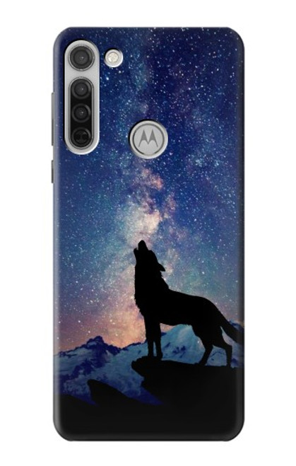 S3555 狼 Wolf Howling Million Star Motorola Moto G8 バックケース、フリップケース・カバー