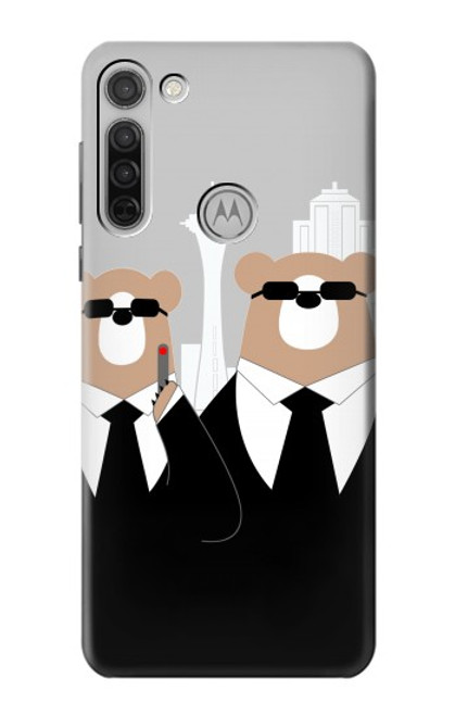 S3557 黒いスーツのクマ Bear in Black Suit Motorola Moto G8 バックケース、フリップケース・カバー