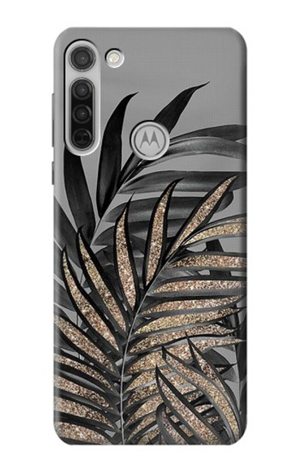 S3692 灰色の黒いヤシの葉 Gray Black Palm Leaves Motorola Moto G8 バックケース、フリップケース・カバー