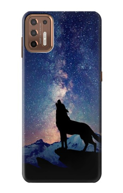 S3555 狼 Wolf Howling Million Star Motorola Moto G9 Plus バックケース、フリップケース・カバー