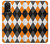 S3421 黒 オレンジ 白 アーガイルプラッド Black Orange White Argyle Plaid Samsung Galaxy A32 5G バックケース、フリップケース・カバー