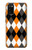 S3421 黒 オレンジ 白 アーガイルプラッド Black Orange White Argyle Plaid Samsung Galaxy A02s, Galaxy M02s バックケース、フリップケース・カバー
