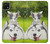 S3795 不機嫌子猫遊び心シベリアンハスキー犬ペイント Grumpy Kitten Cat Playful Siberian Husky Dog Paint Samsung Galaxy A22 5G バックケース、フリップケース・カバー