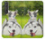 S3795 不機嫌子猫遊び心シベリアンハスキー犬ペイント Grumpy Kitten Cat Playful Siberian Husky Dog Paint Sony Xperia 1 III バックケース、フリップケース・カバー