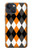 S3421 黒 オレンジ 白 アーガイルプラッド Black Orange White Argyle Plaid iPhone 13 バックケース、フリップケース・カバー