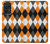 S3421 黒 オレンジ 白 アーガイルプラッド Black Orange White Argyle Plaid Samsung Galaxy A52s 5G バックケース、フリップケース・カバー