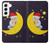 S2849 かわいいスリーピーフクロウ Cute Sleepy Owl Moon Night Samsung Galaxy S22 バックケース、フリップケース・カバー
