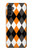 S3421 黒 オレンジ 白 アーガイルプラッド Black Orange White Argyle Plaid Samsung Galaxy A13 5G バックケース、フリップケース・カバー