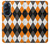 S3421 黒 オレンジ 白 アーガイルプラッド Black Orange White Argyle Plaid Motorola Edge X30 バックケース、フリップケース・カバー