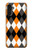 S3421 黒 オレンジ 白 アーガイルプラッド Black Orange White Argyle Plaid Samsung Galaxy A13 4G バックケース、フリップケース・カバー
