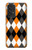 S3421 黒 オレンジ 白 アーガイルプラッド Black Orange White Argyle Plaid Samsung Galaxy A53 5G バックケース、フリップケース・カバー