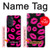 S2933 ピンクの唇のキス Pink Lips Kisses on Black Motorola Edge 30 Pro バックケース、フリップケース・カバー