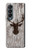S2505 トナカイ古い木材グラフィックプリント Reindeer Head Old Wood Texture Graphic Printed Samsung Galaxy Z Fold 4 バックケース、フリップケース・カバー