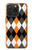 S3421 黒 オレンジ 白 アーガイルプラッド Black Orange White Argyle Plaid iPhone 15 Pro バックケース、フリップケース・カバー