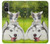 S3795 不機嫌子猫遊び心シベリアンハスキー犬ペイント Kitten Cat Playful Siberian Husky Dog Paint Sony Xperia 5 V バックケース、フリップケース・カバー