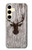 S2505 トナカイ古い木材グラフィックプリント Reindeer Head Old Wood Texture Graphic Printed Samsung Galaxy S24 バックケース、フリップケース・カバー