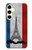 S2859 ヴィンテージフランスの旗エッフェル塔 Vintage France Flag Eiffel Tower Samsung Galaxy S24 バックケース、フリップケース・カバー