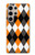 S3421 黒 オレンジ 白 アーガイルプラッド Black Orange White Argyle Plaid Samsung Galaxy S24 Ultra バックケース、フリップケース・カバー