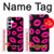 S2933 ピンクの唇のキス Pink Lips Kisses on Black Samsung Galaxy A55 5G バックケース、フリップケース・カバー