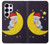 S2849 かわいいスリーピーフクロウ Cute Sleepy Owl Moon Night Samsung Galaxy S25 Ultra バックケース、フリップケース・カバー