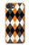 S3421 黒 オレンジ 白 アーガイルプラッド Black Orange White Argyle Plaid iPhone 16e バックケース、フリップケース・カバー