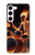 S3985 火の頭蓋骨のドラマー Fire Skull Drummer Samsung Galaxy S23 バックケース、フリップケース・カバー