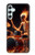 S3985 火の頭蓋骨のドラマー Fire Skull Drummer Samsung Galaxy A34 5G バックケース、フリップケース・カバー