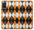 S3421 黒 オレンジ 白 アーガイルプラッド Black Orange White Argyle Plaid Samsung Galaxy A51 バックケース、フリップケース・カバー