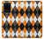 S3421 黒 オレンジ 白 アーガイルプラッド Black Orange White Argyle Plaid Samsung Galaxy S20 Ultra バックケース、フリップケース・カバー