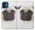 S1852 パグ犬 Pug Dog iPhone 12 mini バックケース、フリップケース・カバー
