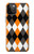 S3421 黒 オレンジ 白 アーガイルプラッド Black Orange White Argyle Plaid iPhone 12 Pro Max バックケース、フリップケース・カバー