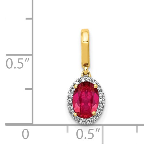 14kyg 1ct oval ruby 1/10cttw diamond halo pendant