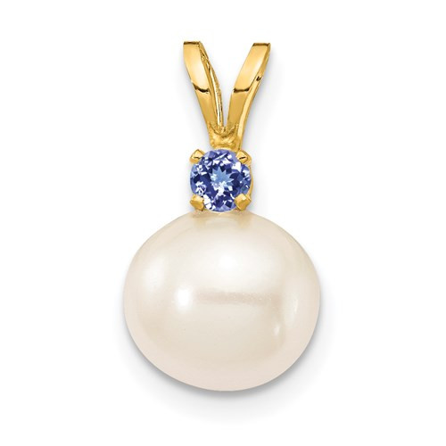 14kyg 8-8.5mm FWC pearl/tanzanite pendant