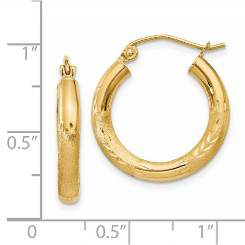 14kyg satin/diamond cut hoop earrings