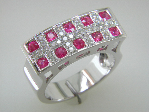 Custom design ruby/diamond square top ring