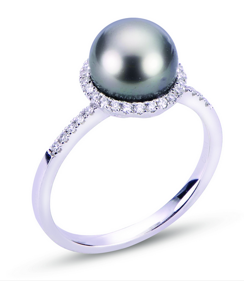 14 Karat white gold Tahitian pearl Halo style ring