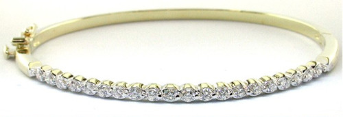 Custom design shared prong set diamond hinged bangle bracelet