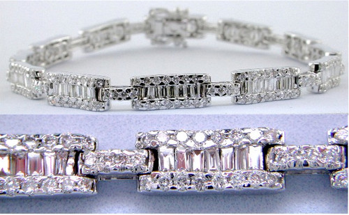 Custom design straight baguette and pave' diamond link bracelet