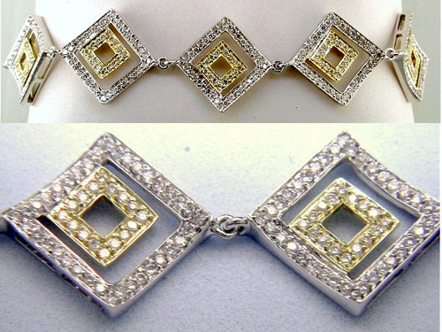 Custom design two tone diamond square in square link bracelet