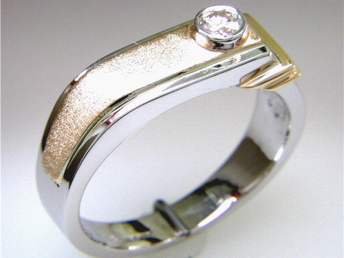 Custom design two tone off center bezel set diamond band