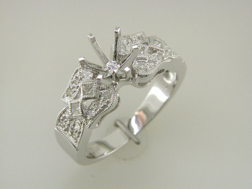 Custom design diamond Vintage style semi mtg engagement ring